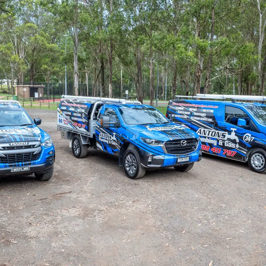 Antons plumbing service vehicles prepared for Hills District calls