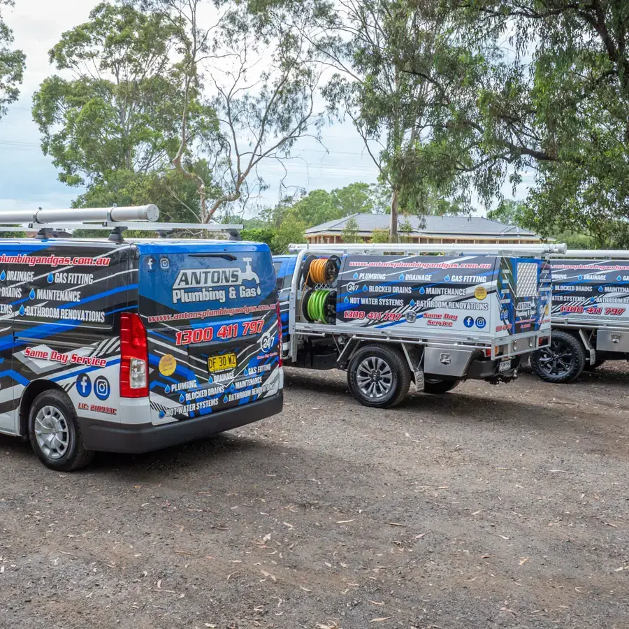 Blue Antons plumbing vehicles prepared for local service
